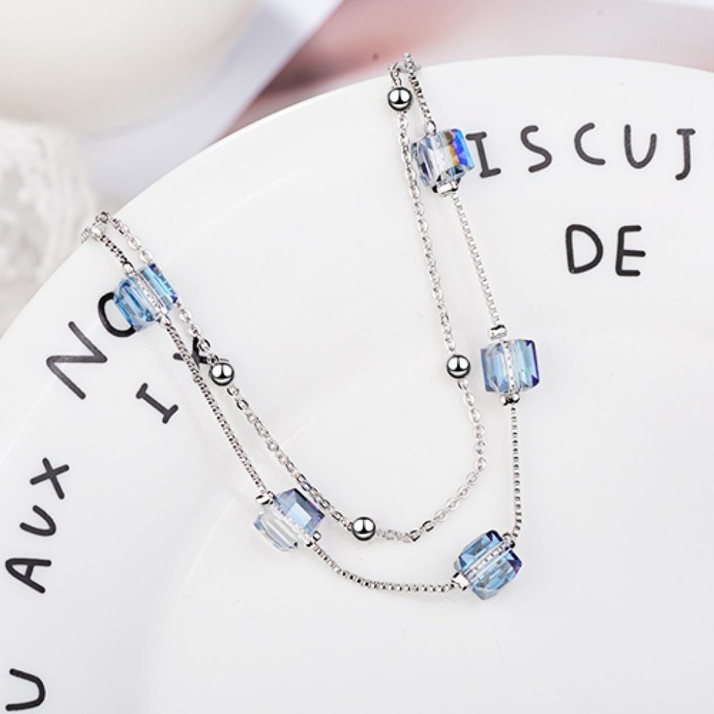 NEW 925 Sterling Silver Crystal Cube Bracelet - Picture 7 of 8